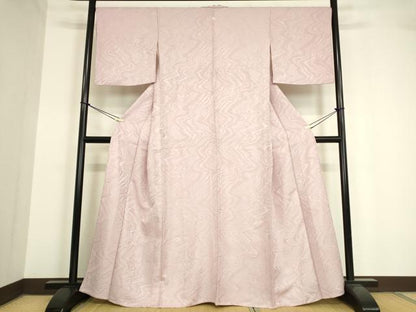 平和屋着物▽上質な色無地　単衣　流水地紋　淡紅藤色　正絹　逸品　DAAV5400az
