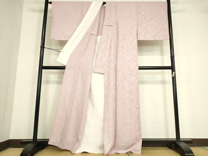 平和屋着物▽上質な色無地　単衣　流水地紋　淡紅藤色　正絹　逸品　DAAV5400az