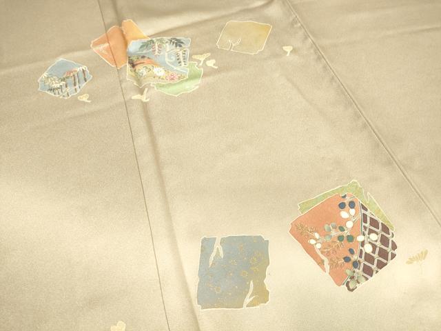 平和屋着物▽訪問着 単衣 刺繍 破れ色紙花文 暈し染め 金彩 正絹 逸品 DAAV5401az