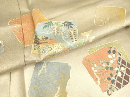 平和屋着物▽訪問着 単衣 刺繍 破れ色紙花文 暈し染め 金彩 正絹 逸品 DAAV5401az