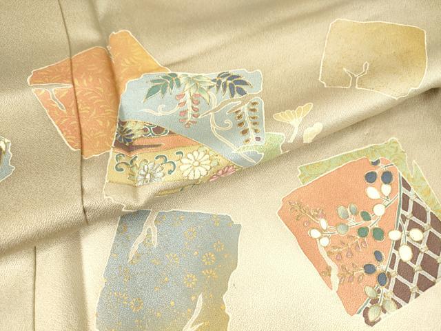 平和屋着物▽訪問着 単衣 刺繍 破れ色紙花文 暈し染め 金彩 正絹 逸品 DAAV5401az