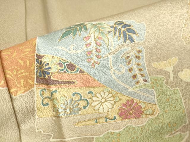 平和屋着物▽訪問着 単衣 刺繍 破れ色紙花文 暈し染め 金彩 正絹 逸品 DAAV5401az