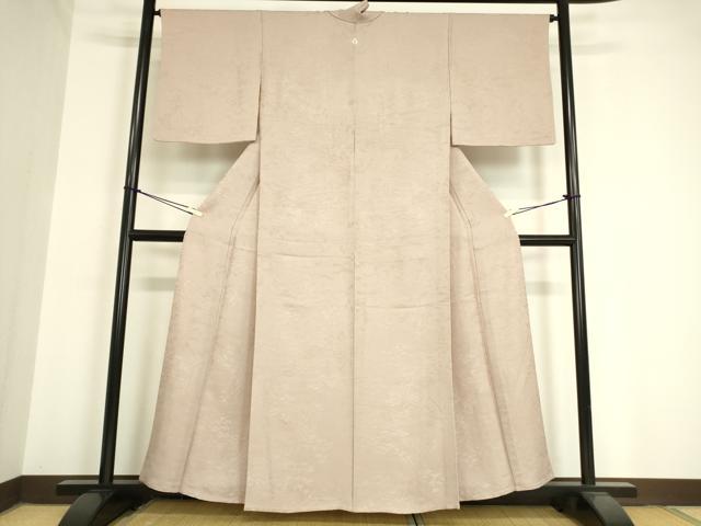 平和屋着物▽上質な色無地 単衣 風景地紋 薄柿色 正絹 逸品 DAAV5406az