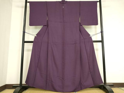 平和屋着物▽上質な色無地 単衣 草葉地紋 紫紺色 正絹 逸品 DAAV5407az