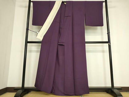 平和屋着物▽上質な色無地 単衣 草葉地紋 紫紺色 正絹 逸品 DAAV5407az