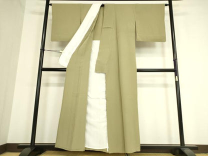 平和屋着物▽上質な色無地 単衣 鶸茶色 正絹 逸品 DAAV5410az