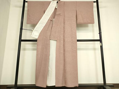 平和屋着物▽上質な色無地 単衣 霞地紋 梅鼠色 正絹 逸品 DAAV5411az