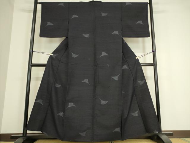 平和屋着物▽結城紬 単衣 銀杏 飛び亀甲柄 80亀甲 正絹 逸品 DAAV5416az