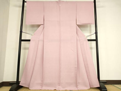 平和屋着物▽上質な色無地　単衣　霞地紋　石竹色　正絹　逸品　未使用　DAAV5417az