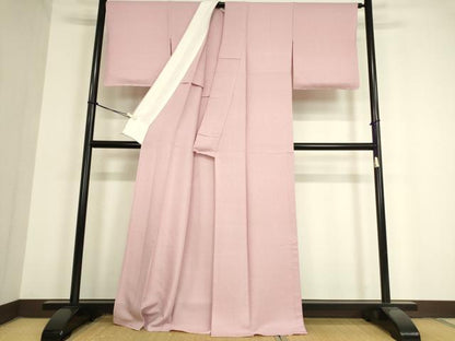 平和屋着物▽上質な色無地　単衣　霞地紋　石竹色　正絹　逸品　未使用　DAAV5417az