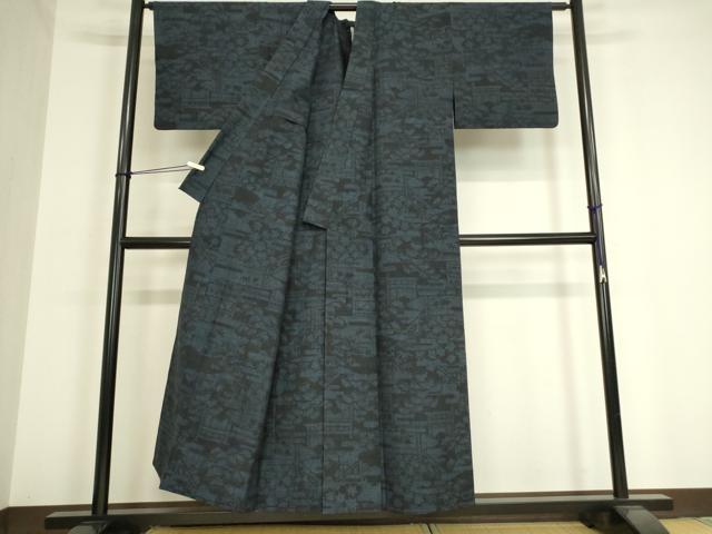 平和屋着物▽本場結城紬 重要無形文化財 単衣 風景文 100亀甲 正絹 逸品 DAAV5418az