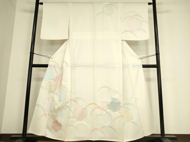平和屋着物▽訪問着　単衣　雪輪文　銀彩　正絹　逸品　未使用　DAAV5420az