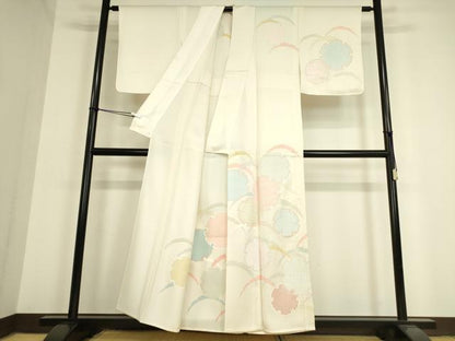 平和屋着物▽訪問着　単衣　雪輪文　銀彩　正絹　逸品　未使用　DAAV5420az
