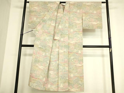 平和屋着物▽上質な紬　単衣　霞花文　正絹　逸品　DAAV5421az