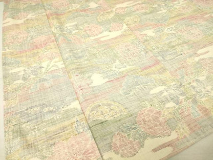 平和屋着物▽上質な紬　単衣　霞花文　正絹　逸品　DAAV5421az