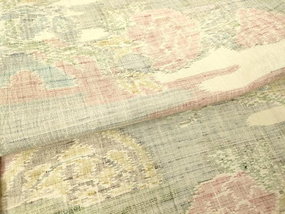 平和屋着物▽上質な紬　単衣　霞花文　正絹　逸品　DAAV5421az