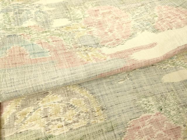 平和屋着物▽上質な紬　単衣　霞花文　正絹　逸品　DAAV5421az