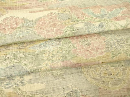 平和屋着物▽上質な紬　単衣　霞花文　正絹　逸品　DAAV5421az