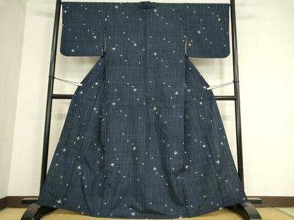 平和屋着物▽上質な紬　単衣　十字絣　正絹　逸品　DAAV5424az