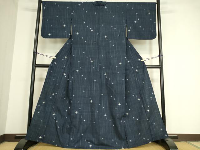 平和屋着物▽上質な紬　単衣　十字絣　正絹　逸品　DAAV5424az