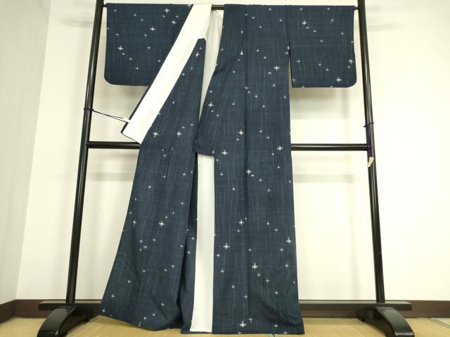 平和屋着物▽上質な紬　単衣　十字絣　正絹　逸品　DAAV5424az