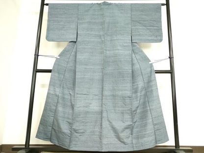平和屋着物▽上質な紬　単衣　紺鼠色　正絹　逸品　DAAV5427az