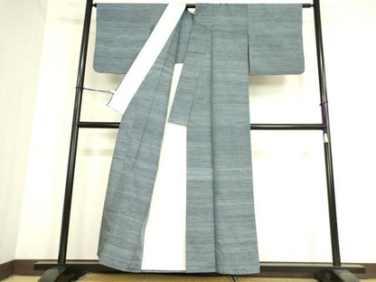 平和屋着物▽上質な紬　単衣　紺鼠色　正絹　逸品　DAAV5427az