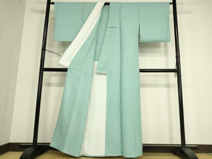平和屋着物▽上質な色無地 単衣 霞文 白群色 正絹 逸品 DAAV5428az