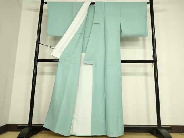 平和屋着物▽上質な色無地 単衣 霞文 白群色 正絹 逸品 DAAV5428az