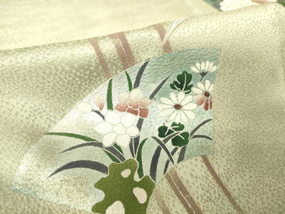 平和屋着物▽訪問着 単衣 地紙花文 金銀彩 正絹 逸品 DAAV5430az