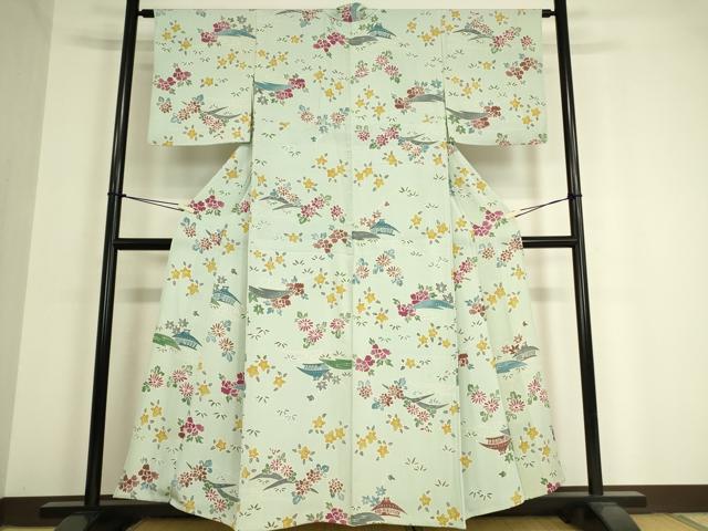 平和屋着物▽上質な小紋 単衣 風景花文 正絹 逸品 DAAV5433az