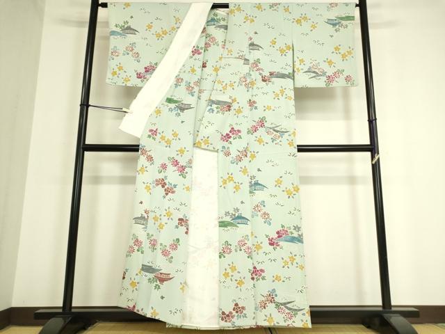 平和屋着物▽上質な小紋 単衣 風景花文 正絹 逸品 DAAV5433az