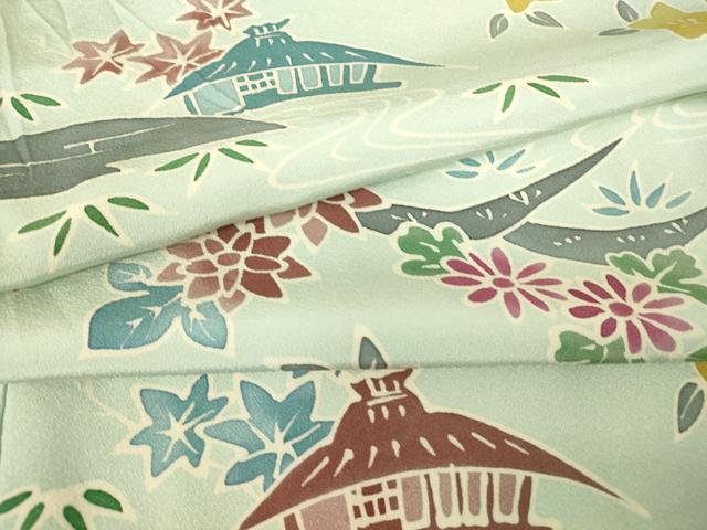 平和屋着物▽上質な小紋 単衣 風景花文 正絹 逸品 DAAV5433az