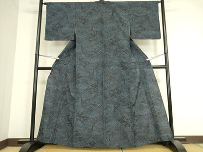 平和屋着物▽上質な紬 単衣 草花文 正絹 逸品 DAAV5440az