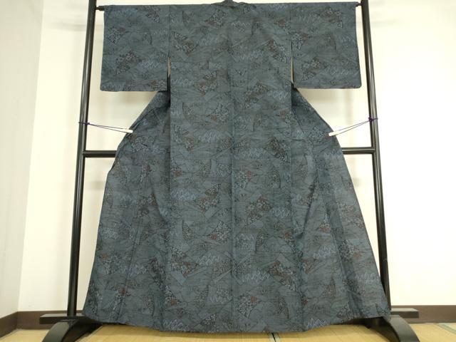 平和屋着物▽上質な紬 単衣 草花文 正絹 逸品 DAAV5440az