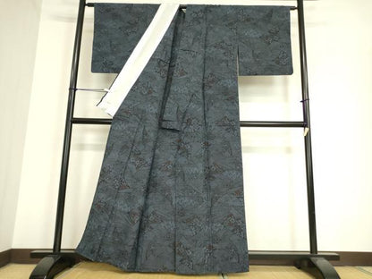 平和屋着物▽上質な紬 単衣 草花文 正絹 逸品 DAAV5440az