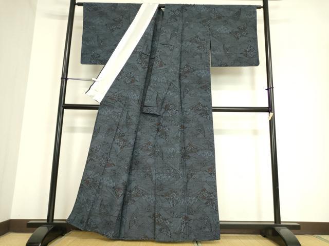 平和屋着物▽上質な紬 単衣 草花文 正絹 逸品 DAAV5440az