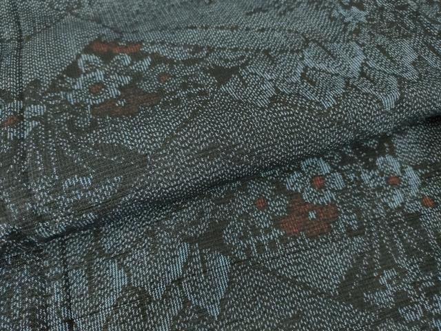 平和屋着物▽上質な紬 単衣 草花文 正絹 逸品 DAAV5440az