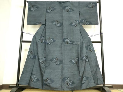 平和屋着物▽上質な紬 単衣 草花文 正絹 逸品 DAAV5441az