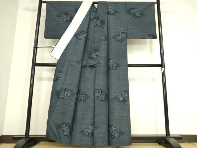 平和屋着物▽上質な紬 単衣 草花文 正絹 逸品 DAAV5441az