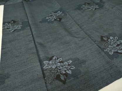 平和屋着物▽上質な紬 単衣 草花文 正絹 逸品 DAAV5441az