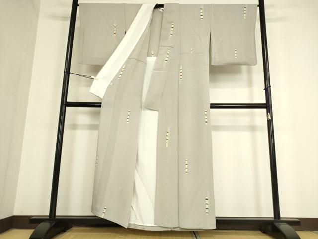平和屋着物▽上質な小紋　単衣　吉祥柄　金彩　鬼しぼ縮緬　正絹　逸品　DAAV5442az
