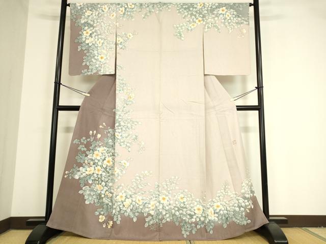 平和屋着物▽訪問着 単衣 作家物 草花文 手描き 正絹 逸品 DAAV5449az