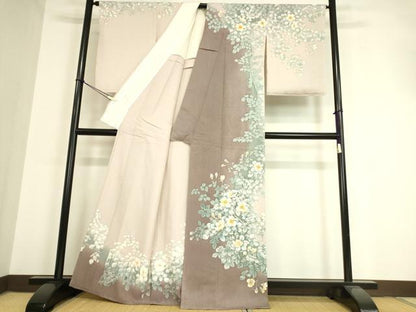 平和屋着物▽訪問着 単衣 作家物 草花文 手描き 正絹 逸品 DAAV5449az