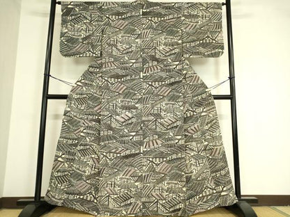 平和屋着物▽上質な小紋 単衣 風景文 型染め 正絹 逸品 未使用 DAAV5450az