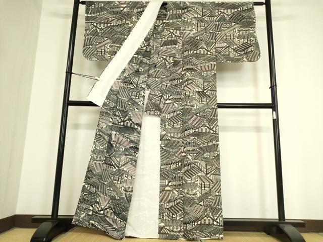 平和屋着物▽上質な小紋 単衣 風景文 型染め 正絹 逸品 未使用 DAAV5450az