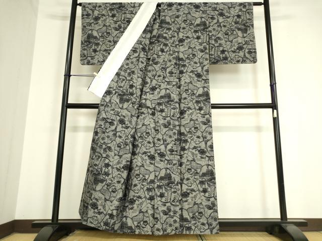 平和屋着物▽上質な紬 単衣 風景花文 正絹 逸品 DAAV5529az