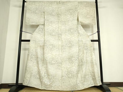 平和屋着物▽上質な紬 単衣 風景文 正絹 逸品 DAAV5530az