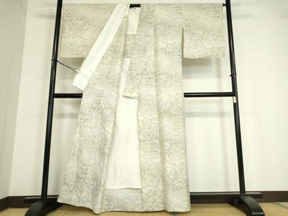 平和屋着物▽上質な紬 単衣 風景文 正絹 逸品 DAAV5530az