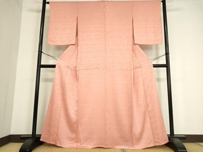 平和屋着物▽上質な色無地 単衣 立波地紋 薄紅色 正絹 逸品 DAAV5533az